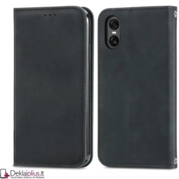 Dirbtinės odos atverčiamas dėklas su skyreliais - juodas (Sony Xperia 10 VI)